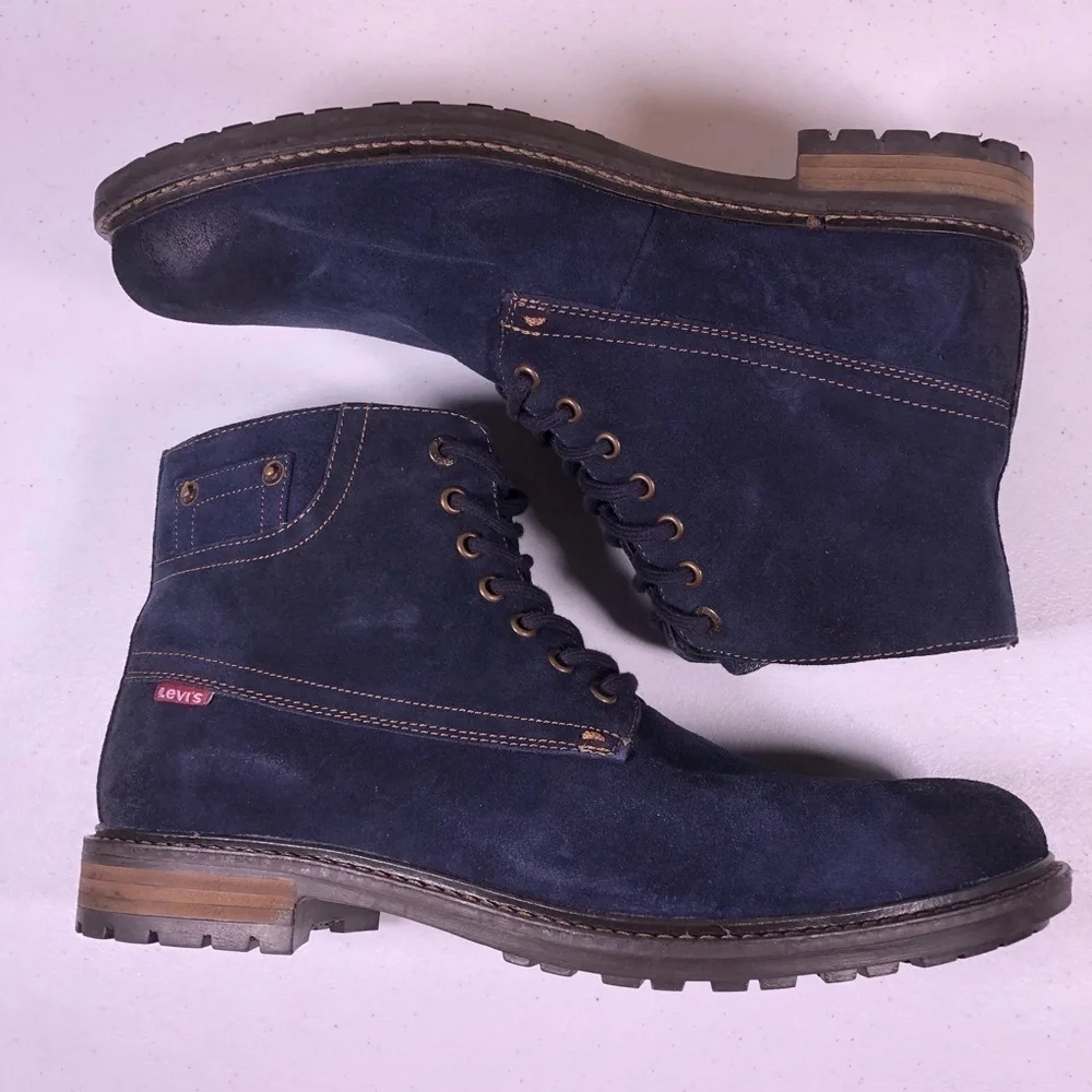 LEVI’S Sheffield Suede Navy Leather Work Boots - Picture 2 of 10